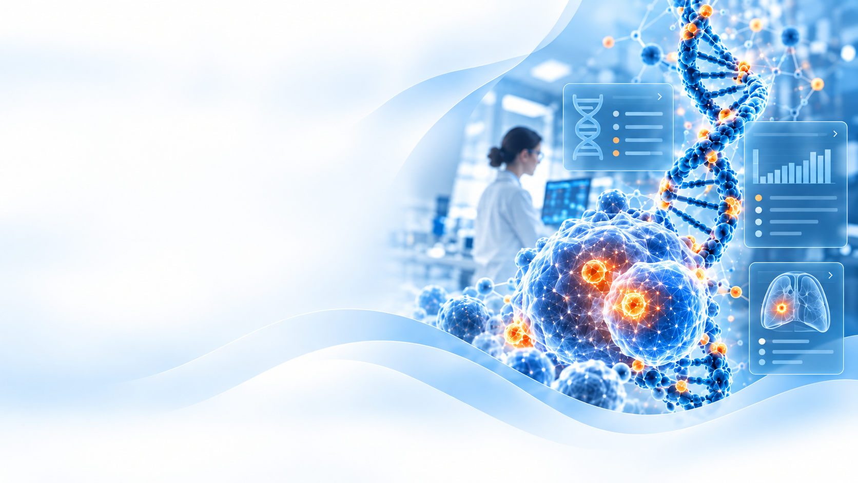 Advanced genomic testing laboratory with DNA and molecular diagnostics visualization